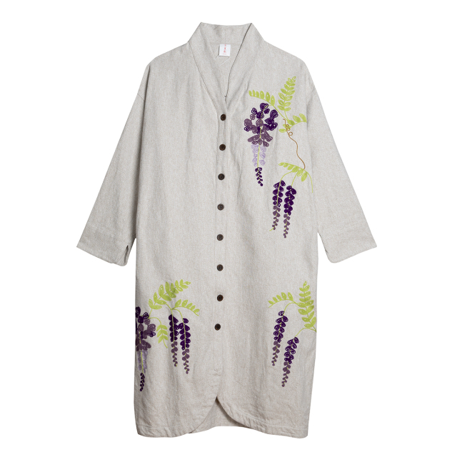 KY29-1079/ロングコート(オフ)/藤とホトトギス